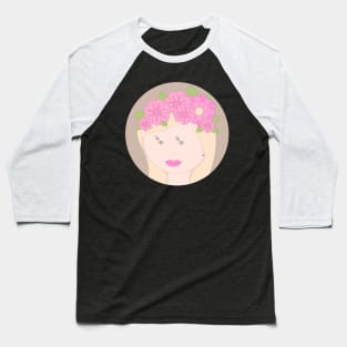 Girl With Pink Flowers In Hair Digital Art | Melanie Jensen Illustrations Baseball T-Shirt